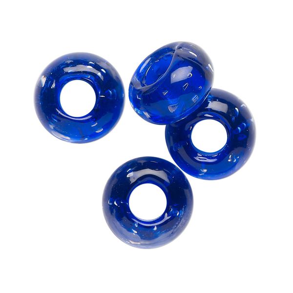 Bead, lampworked glass, translucent cobalt blue, 14x8mm rondelle. Sold per pkg of 4. image number 0