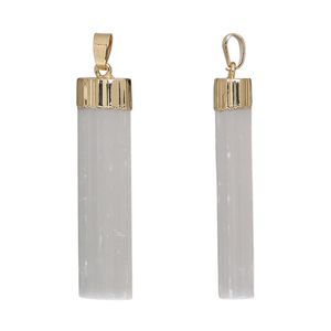 Selenite / steel / brass 1pkg1, gold-finished hand-cut freeform point pendant / bail natural 50x15mm-55x20mm