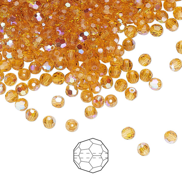 Bead 720pk topaz AB, Preciosa Czech crystal 3mm round image number 0