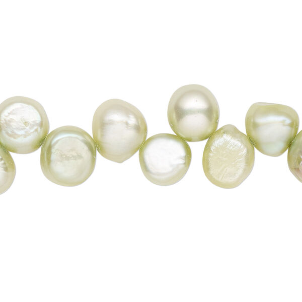 Pearl, cultured freshwater (dyed), aloe, 8-10mm top-drilled flat-sided potato with 0.4-0.5mm hole, D grade, Mohs hardness 2-1/2 to 4. Sold per 14-inch strand. image number 0