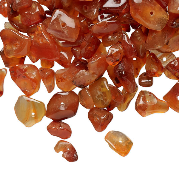Bead, carnelian (dyed / heated), small to medium tumbled chip, Mohs hardness 6-1/2 to 7. Sold per pkg, approximately 380-420 beads. image number 0
