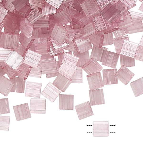 Seed bead, TILA®, glass, pkg/40g, 5mm full tila square, translucent silk luster purple, (TL-2597). image number 0