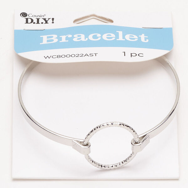 Bracelet bangle 1pkg1 steel 4mm textured round 8 inches, silver finish image number 0