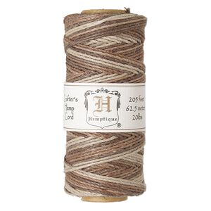 Cord, Hemptique®, polished hemp, multicolored, 1mm diameter, 20-pound test. Sold per 205-foot spool.
