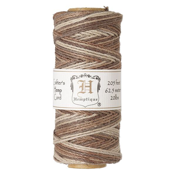 Cord, Hemptique®, polished hemp, multicolored, 1mm diameter, 20-pound test. Sold per 205-foot spool. image number 0