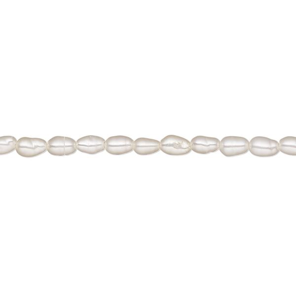 Pearl, White Lotus™, cultured freshwater (bleached), white, 2.5-3mm rice, C grade, Mohs hardness 2-1/2 to 4. Sold per 15-1/2" to 16" strand. image number 0