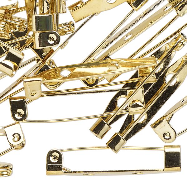 Pin back, gold-finished brass, 1-1/4 inches. Sold per pkg of 100. image number 0