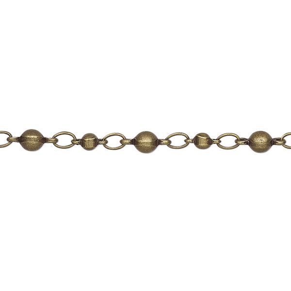 Chain, antique brass-plated brass, 3.5mm beaded round. Sold per pkg of 5 feet. image number 0