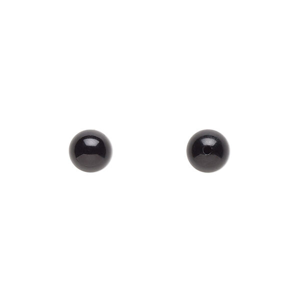 Bead, black onyx (dyed), 6mm half-drilled round, B grade, Mohs hardness 6-1/2 to 7. Sold per pkg of 2. image number 0