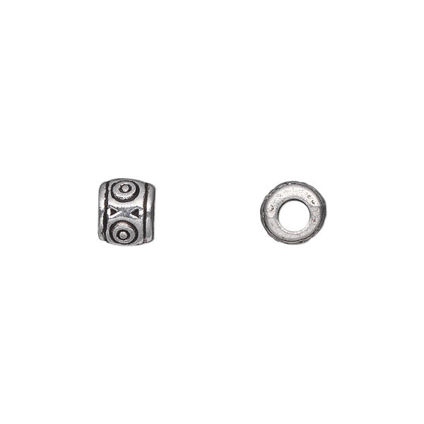 Bead, antique silver-plated "pewter" (zinc-based alloy), 6mm drum. Sold per pkg of 50. image number 0