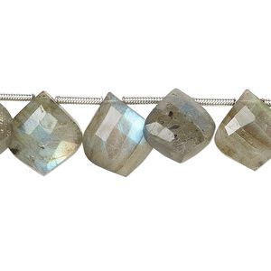 Labradorite 1pkg18, hand-cut side-drilled faceted puffed kite bead natural 11x10mm