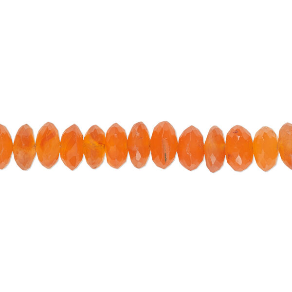 Bead, carnelian (dyed / heated), 6x3mm-8x4mm hand-cut faceted saucer with 0.4-1.4mm hole, B+ grade, Mohs hardness 6-1/2 to 7. Sold per 7-1/2 inch strand. image number 0