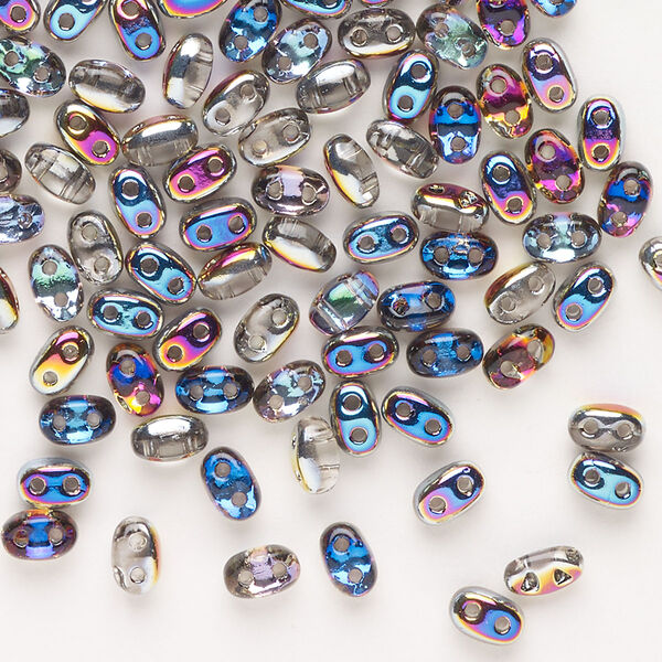 Seed bead, Preciosa Twin™ Pressed Twin Czech glass, pkg/200, 5x2.5mm oval, opaque iris silver, (15297). image number 0