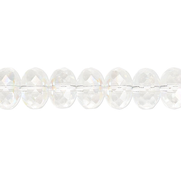 Bead, Czech fire-polished glass, clear AB, 11x7mm faceted rondelle. Sold per 15-1/2" to 16" strand. image number 0