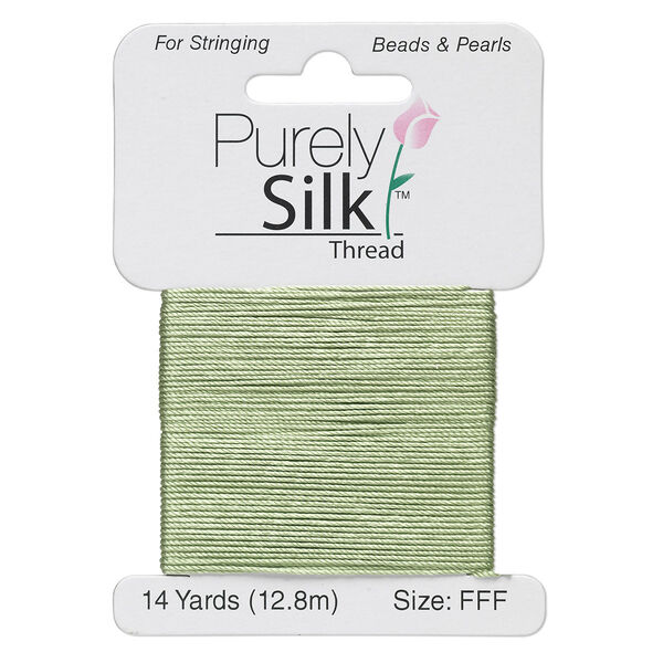 Thread, Purely Silk™, medium green, size FFF. Sold per 14-yard card. image number 0