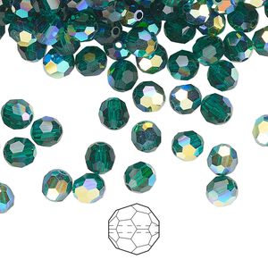 Bead 576pk emerald AB, Preciosa Czech crystal 5mm round