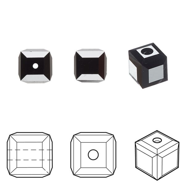 Bead 48pk jet, Crystal Passions® 8mm cube 5601 image number 0