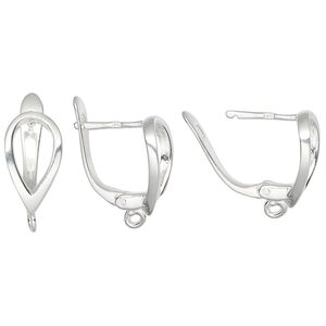 Ear wire leverback 1pkg2 sterling silver, 16mm open leaf / open loop, 18 gauge 1 pair