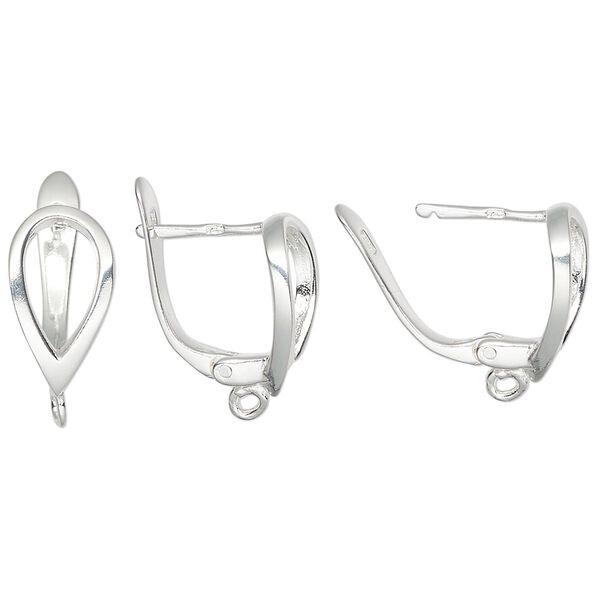 Ear wire leverback 1pkg2 sterling silver, 16mm open leaf / open loop, 18 gauge 1 pair image number 0