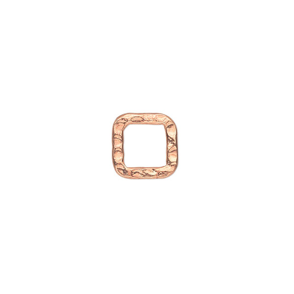 Component, copper-plated steel, 10x10mm double-sided hammered open square. Sold per pkg of 12. image number 0