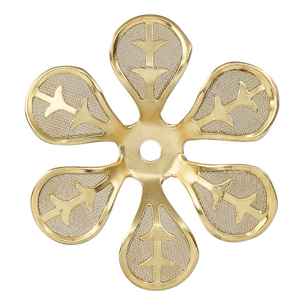 Component, gold-finished steel, 38.5x35mm single-sided flower. Sold per pkg of 4. image number 0