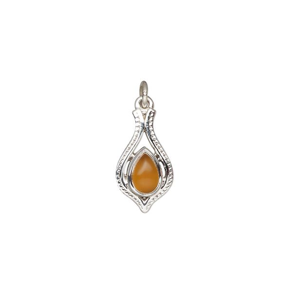 Carnelian / sterling silver 1pkg1, open beaded teardrop drop antiqued 15x9mm image number 0