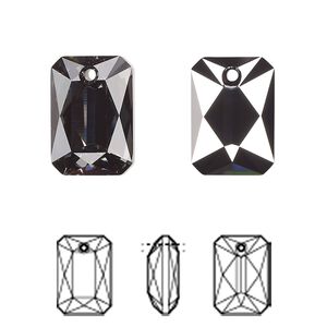 Drop 24pk crystal silver night, Swarovski® 16x11.5mm pendant emerald cut 6435