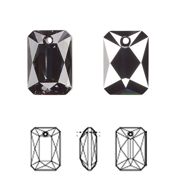Drop 24pk crystal silver night, Swarovski® 16x11.5mm pendant emerald cut 6435 image number 0