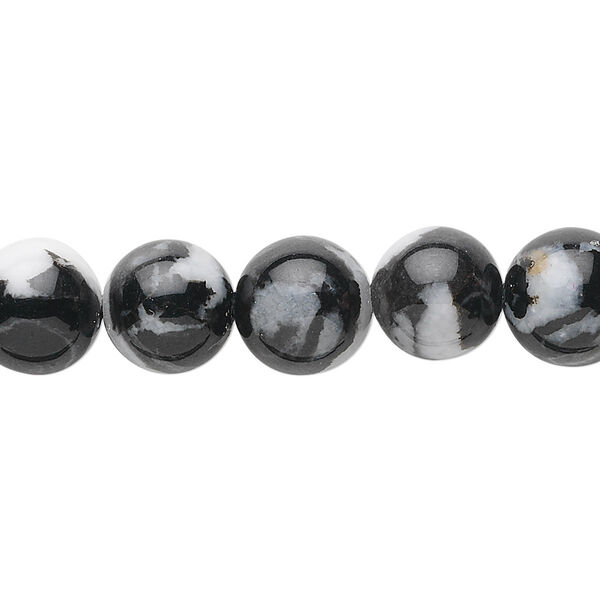 Bead, zebra "jasper" (onyx marble) (natural), 10mm round, B grade, Mohs hardness 3. Sold per 15-1/2" to 16" strand. image number 0