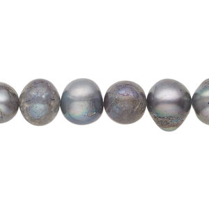 Freshwater pearl 1pkg1, semi-round, 15.5-16 inch silver peacock 9-11mm cultured