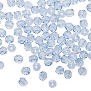 Bead 1pkg100 Czech fire-polished glass, 4mm faceted round, transparent sapphire blue