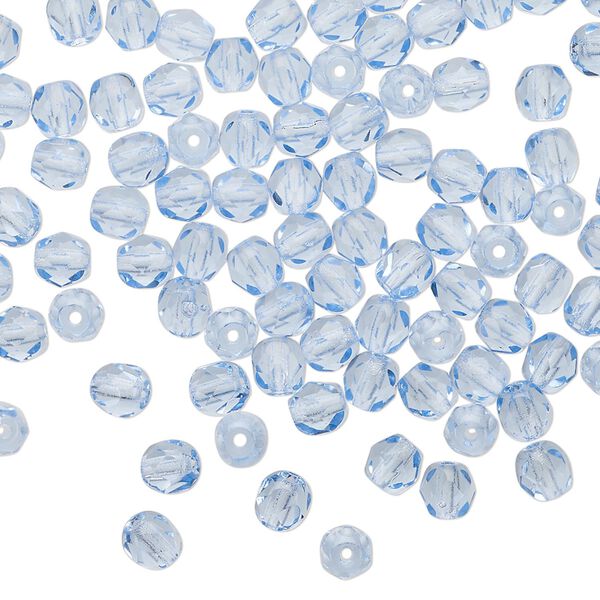 Bead 1pkg100 Czech fire-polished glass, 4mm faceted round, transparent sapphire blue image number 0