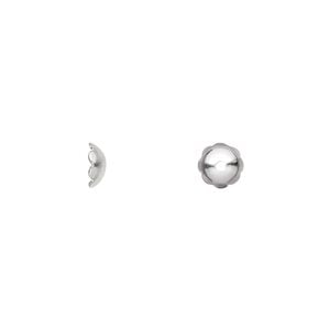 Bead cap, silver-plated brass, 6x2mm scalloped round, fits 6-8mm bead. Sold per pkg of 500.
