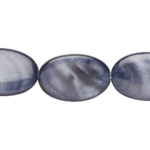 Mother-of-pearl shell 1pkg1, puffed oval bead 14 inch blue steel 21x14mm