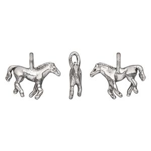 Charm, pewter (tin-based alloy), pkg/1, antiqued silver, 20x13mm 3D horse.