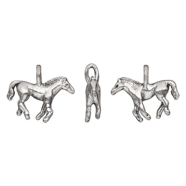 Charm, pewter (tin-based alloy), pkg/1, antiqued silver, 20x13mm 3D horse. image number 0