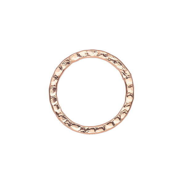 Component, copper-plated steel, 20mm double-sided hammered open round. Sold per pkg of 10. image number 0