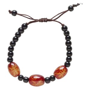 Red agate / glass / waxed cotton 1pkg1, oval bracelet adjustable 5-7.5 inch 13mm