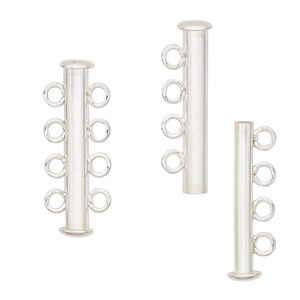 Clasp slide lock 1pkg1 sterling silver, 26x6mm tube, 4-strand