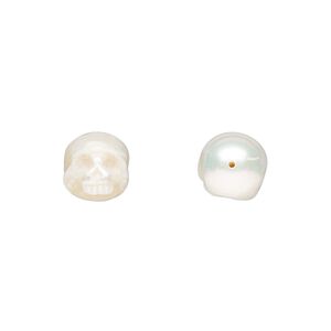 Freshwater 1pkg1, carved half skull pearl white 10x9mm cultured