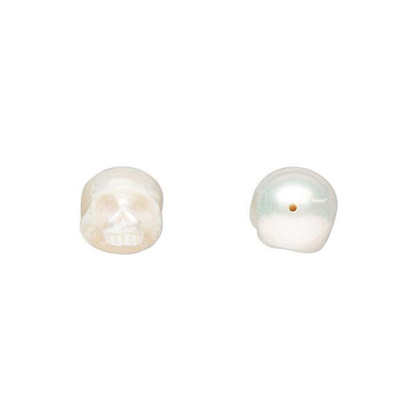 Freshwater 1pkg1, carved half skull pearl white 10x9mm cultured image number 0