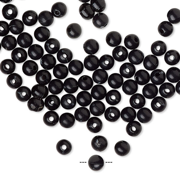 Bead, vintage Lucite®, black, 4mm round. Sold per pkg of 100. image number 0