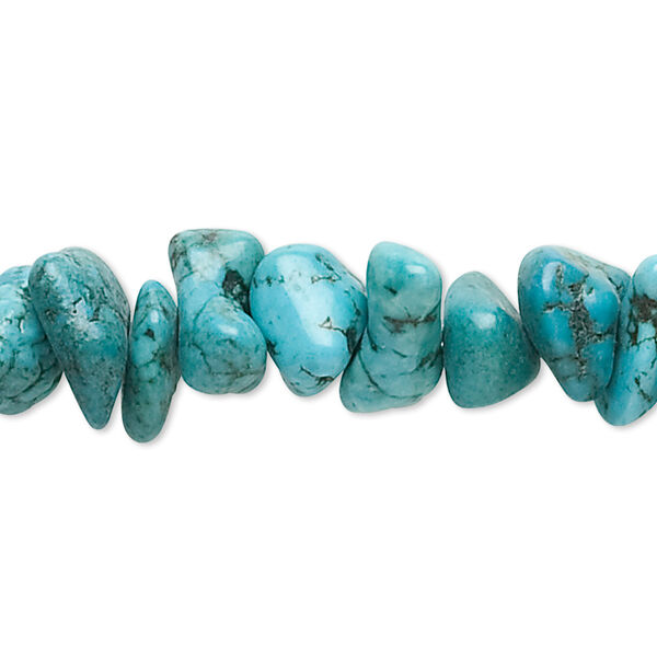 Bead, magnesite (dyed / stabilized), blue-green, large chip, Mohs hardness 3-1/2 to 4. Sold per 15-inch strand. image number 0
