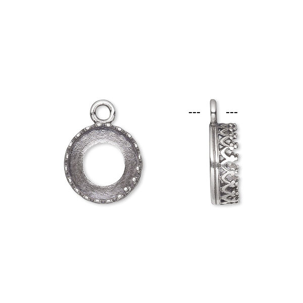 Drop, JBB Findings, antiqued sterling silver, 11.5mm open round with filigree edge, 10mm round bezel setting. Sold individually. image number 0