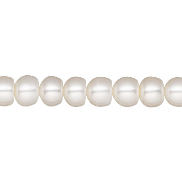 Pearl, White Lotus™, cultured freshwater (bleached), white, 7-7.5mm button, B grade. Sold per 15-1/2" to 16" strand. image number 0