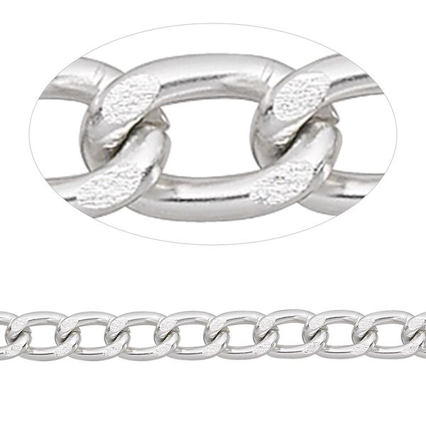 Chain, anodized aluminum, silver, 5mm drawn curb. Sold per pkg of 5 feet. image number 0