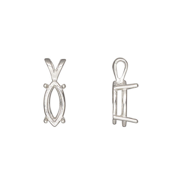 Pendant, Sure-Set™, sterling silver, 12x6mm 4-prong marquise basket setting. Sold individually. image number 0