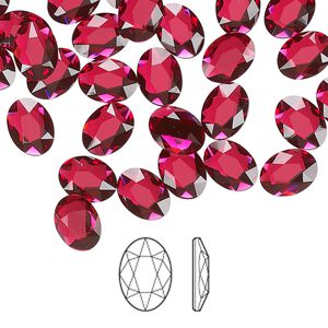Flat back 6pk scarlet foil back, Crystal Passions® 8x6mm oval 2603