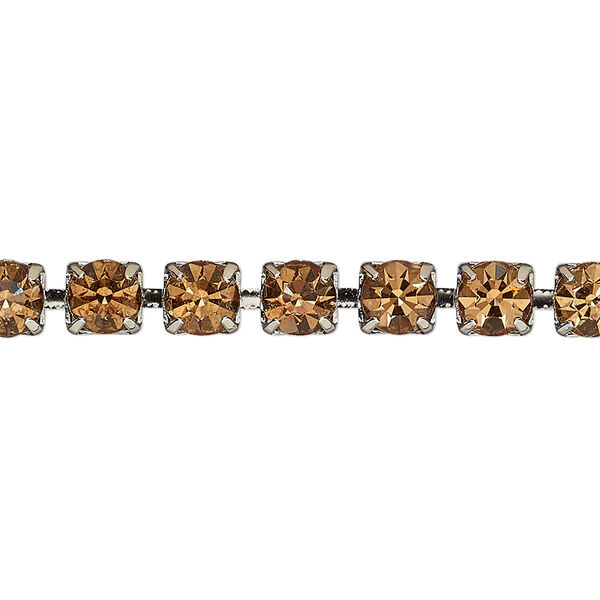 Cupchain, VINTAGE Crystal™, imitation rhodium-plated brass and crystal, light Colorado topaz, 5.5mm square. Sold per pkg of 1 meter. image number 0