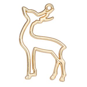 Component, resin frame, gold-finished "pewter" (zinc-based alloy), 36x24mm open reindeer. Sold per pkg of 4.